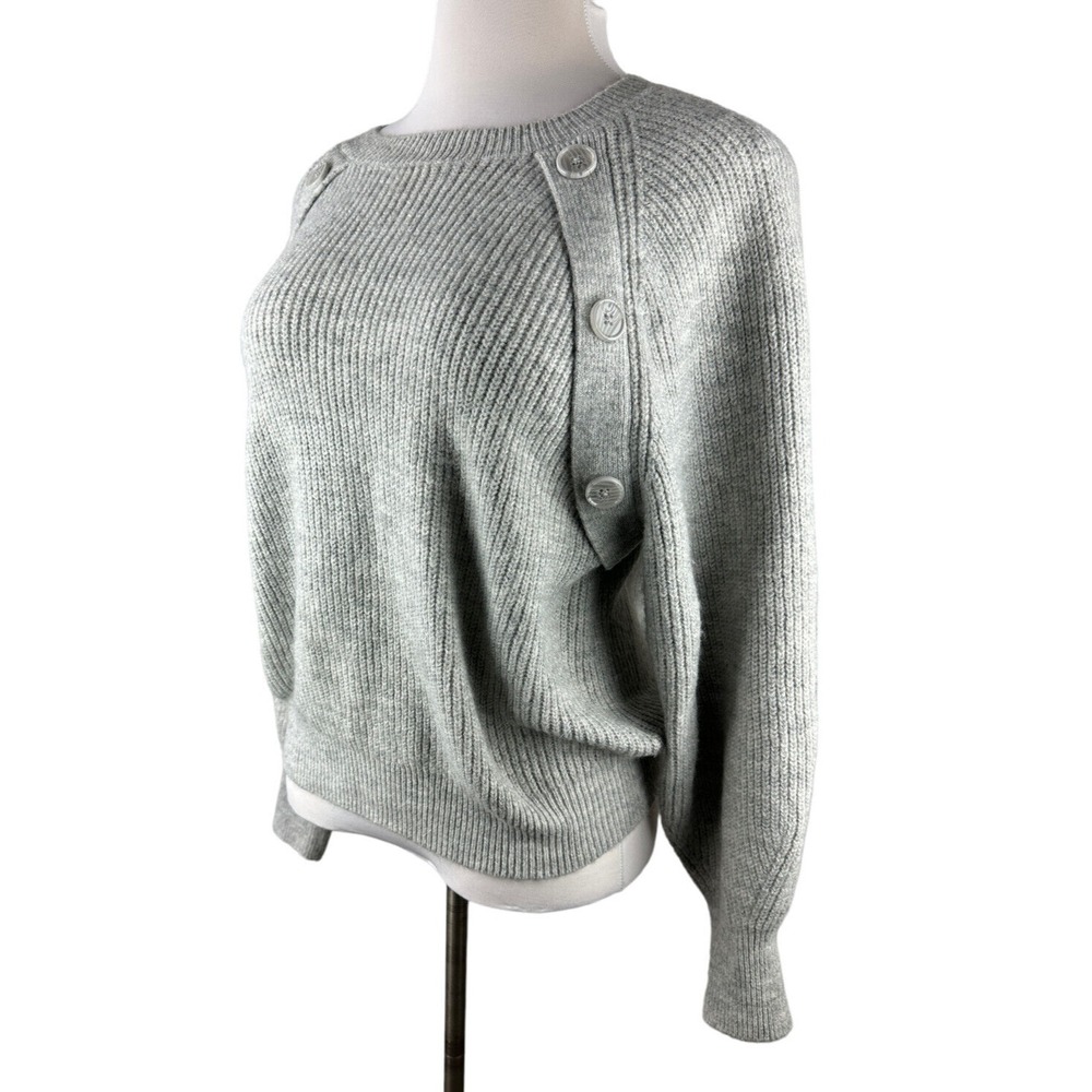 Joie Aine Ribbed Balloon Sleeve Pullover Sweater Button Shoulder Accent Large - Picture 7 of 16